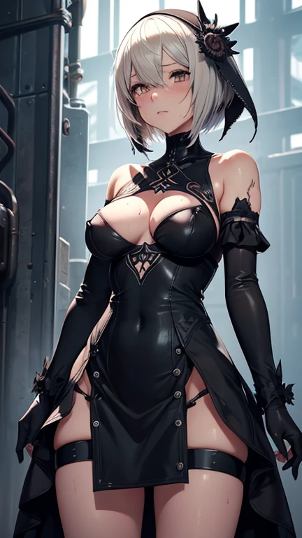 Nier Automata　2b　beautiful girl　nsfw　Goth Pee　Sweaty　Wet　Blank expression, violent movements　Tentaclesから襲わている seven　１people　Constraints　身体にTentaclesが巻き付いている　お尻の穴からTentaclesが侵入 脚を開いてしゃがんでいる　Tentacles　Hardcore