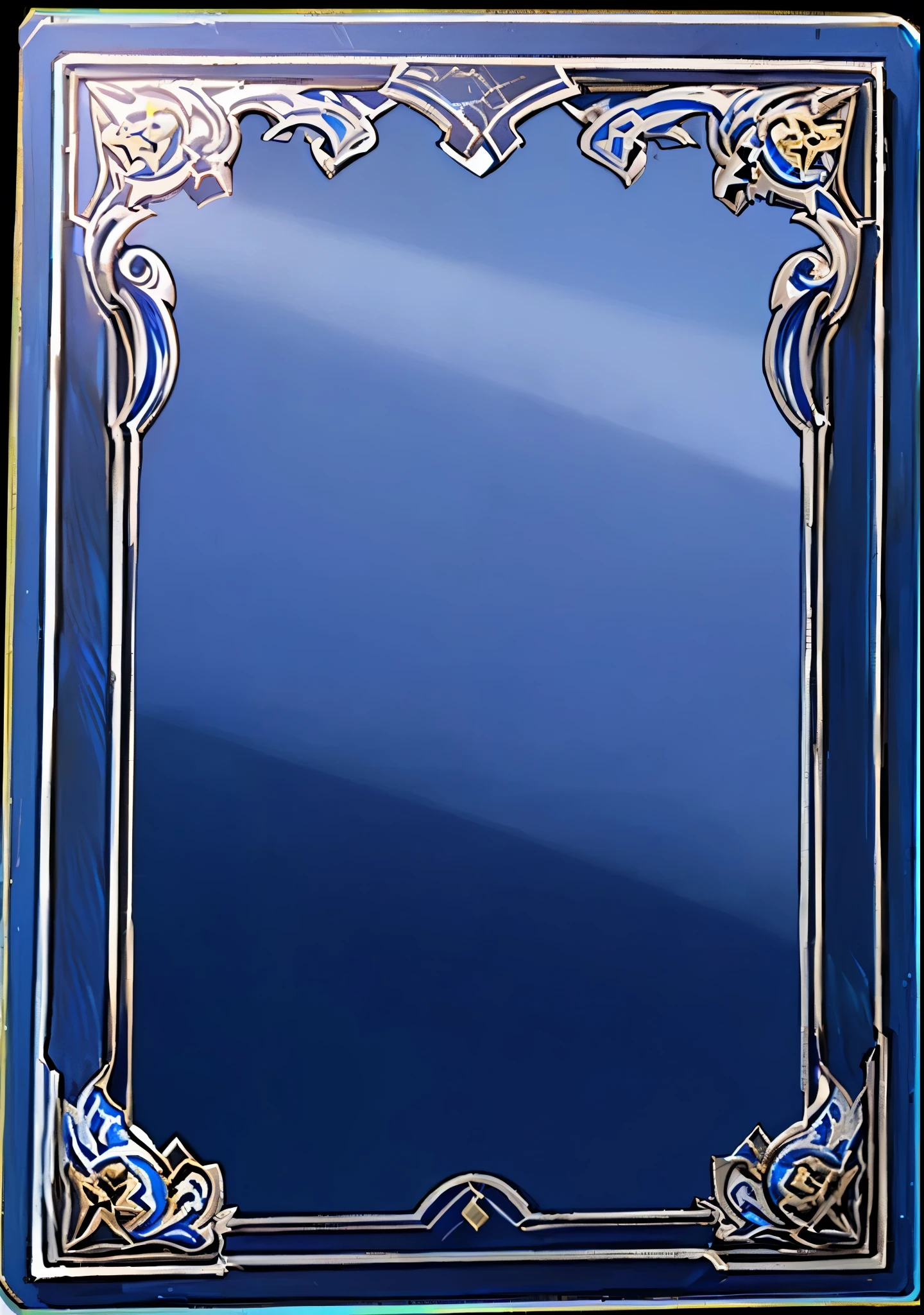 a blue card with metallic details please clean up the edges, and metallic parts make the details clearer with more shine