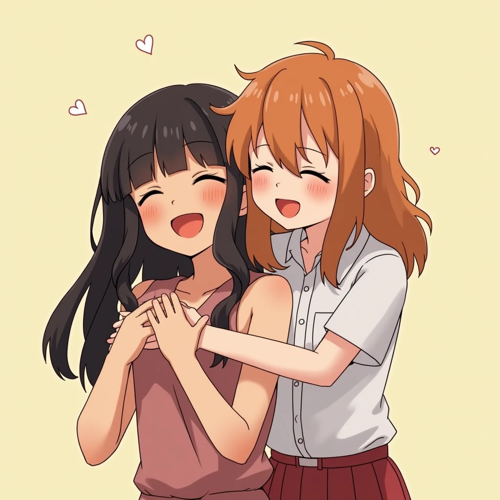 1boy and 1girl, hug, laugh, 