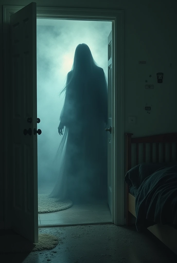 Suddenly, the door to his room burst open, and his mother rushed in, flicking on the light. The Shadowman vanished instantly, leaving only the cold, empty space where he had stood.