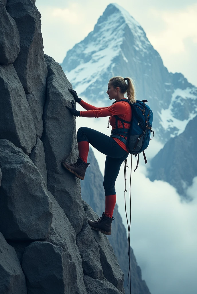 A flat image of a woman climbing a mountain