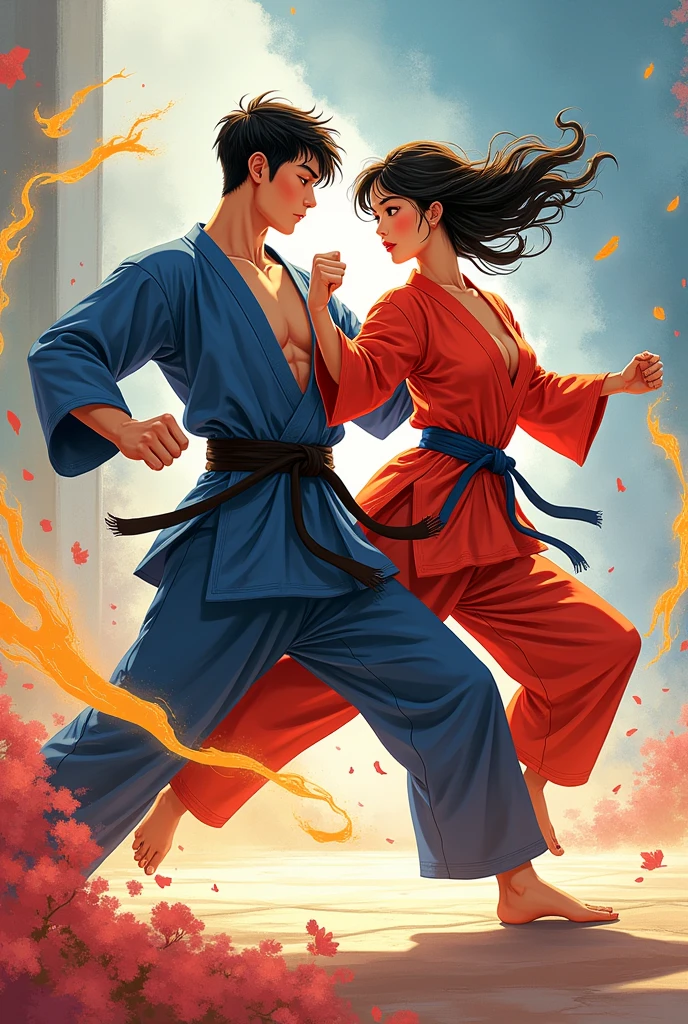 a couple, karatecas, manwha, boy, girl