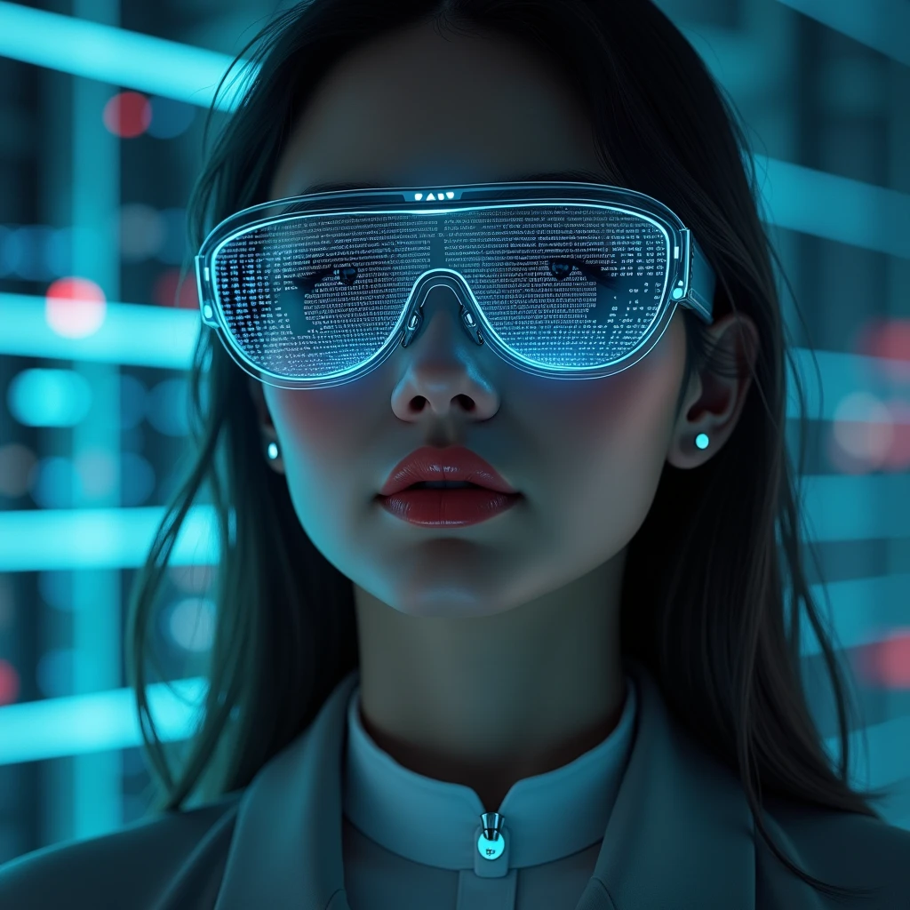 (masterpiece:1.2,Outstanding quality,reflecting,Cinematic experience),8 K,wallpaper,Ray tracing,(woman),They're standing,(美しいwoman,sexual),(Wearing futuristic cyber glasses:2.0,data, displayed on glasses:2.0,Detailed drawing of glasses:2.0),(A face with attention to detail,detailed skin texture,beautiful skin),(Looking at the camera),(Front),(face close up:2.0),(Server puncture:2.0),(The background is a wall of data:2.0),(glossy lips:1.5)