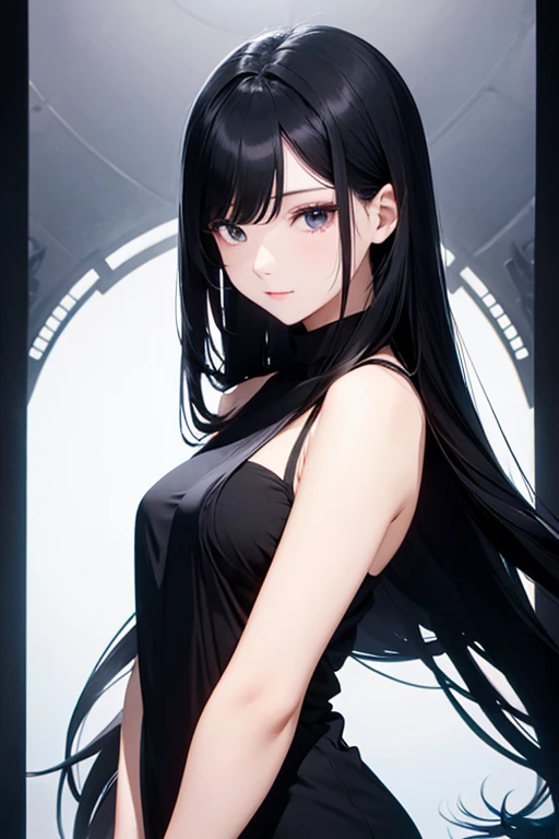 Long black hair、Beauty、front、whole body