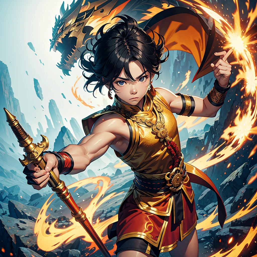 A single Thai character wearing a Thai warrior costume and holding a Thai weapon.