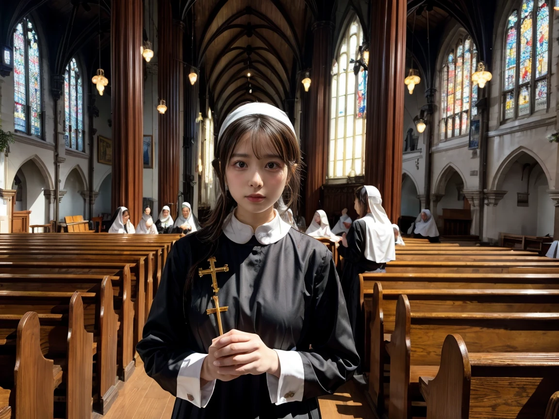 church 、Nuns 、、, standing,,