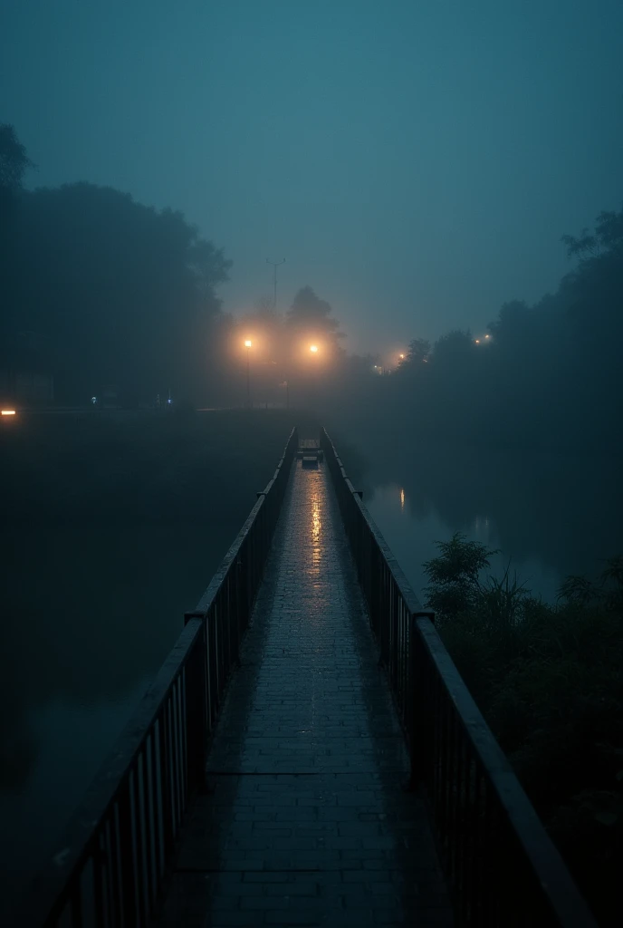 Bridge at night with low light, real blurry, as if I were up there and taking the most real photo, I live in Peru 