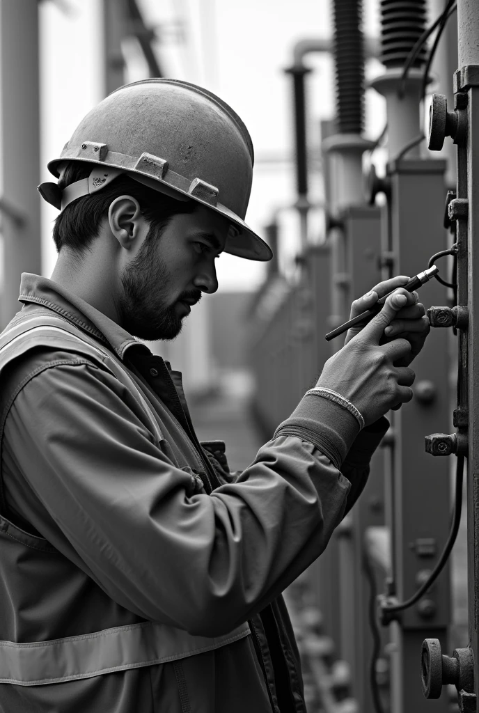 Electrical engineer in the field b/w image