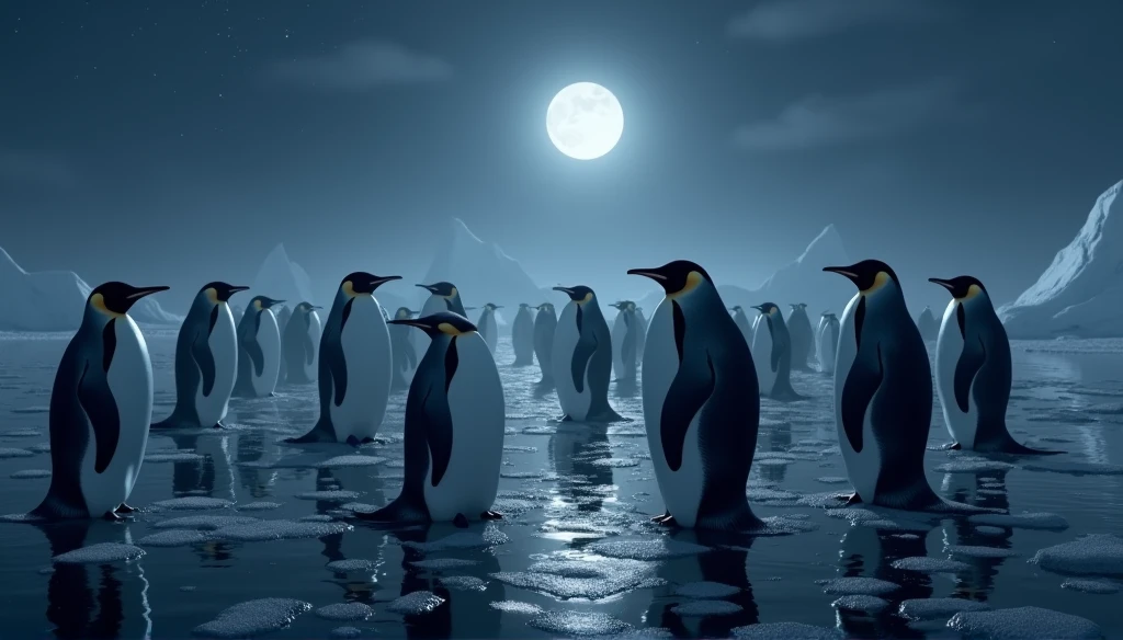 Arctic penguins，Mysterious night sea