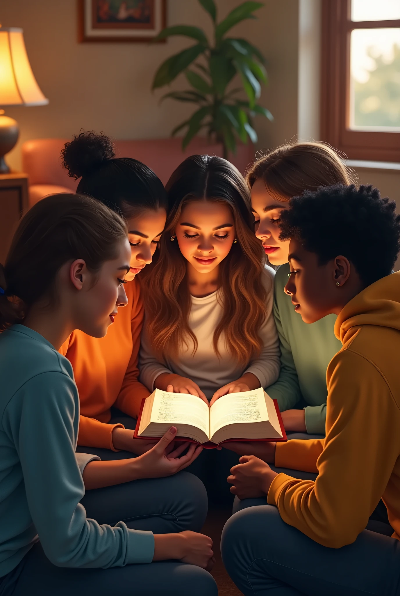 Group of young people reading the Bible 