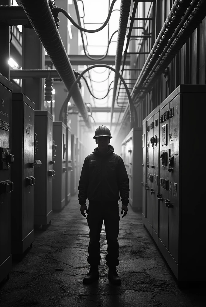 Electrical engineer pov in electrical field b/w image
