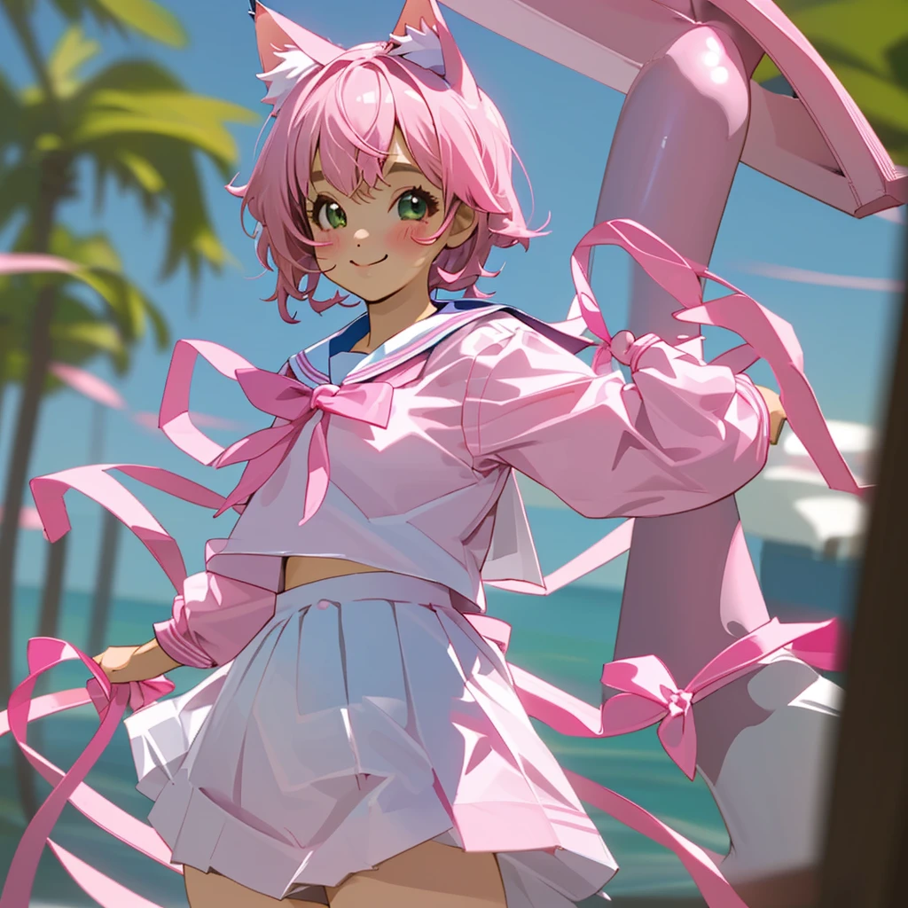 Pink ribbon cute Cat ear Sailor suit