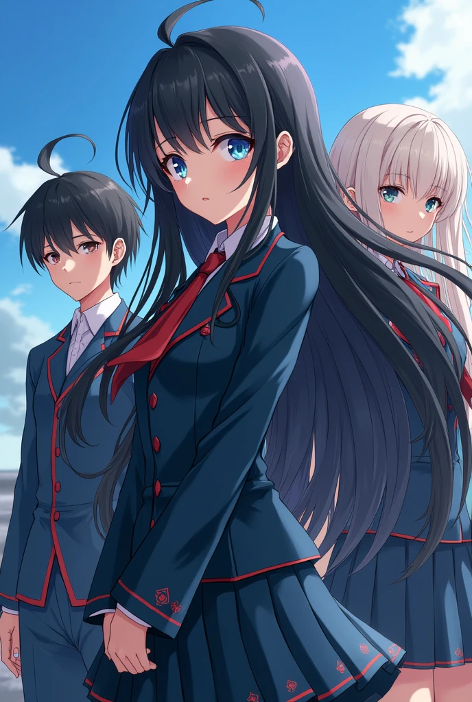 Jujutsu Kaisen anime.

A beautiful girl with long black hair and light blue colored irises, wearing her jujutsu high uniform, was with Kinji and Kirara.