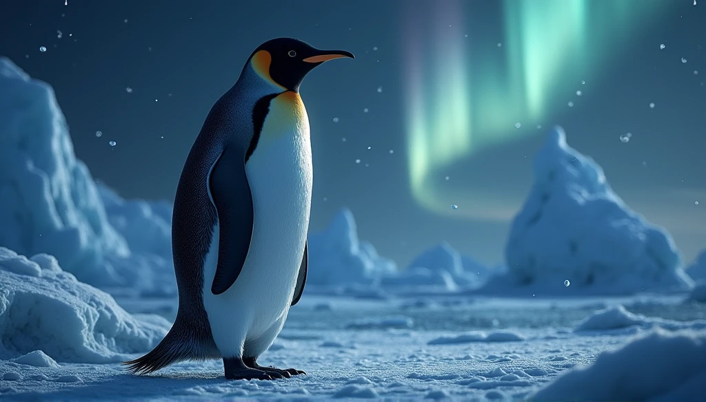 A penguin in the North Pole,Mysterious night sea