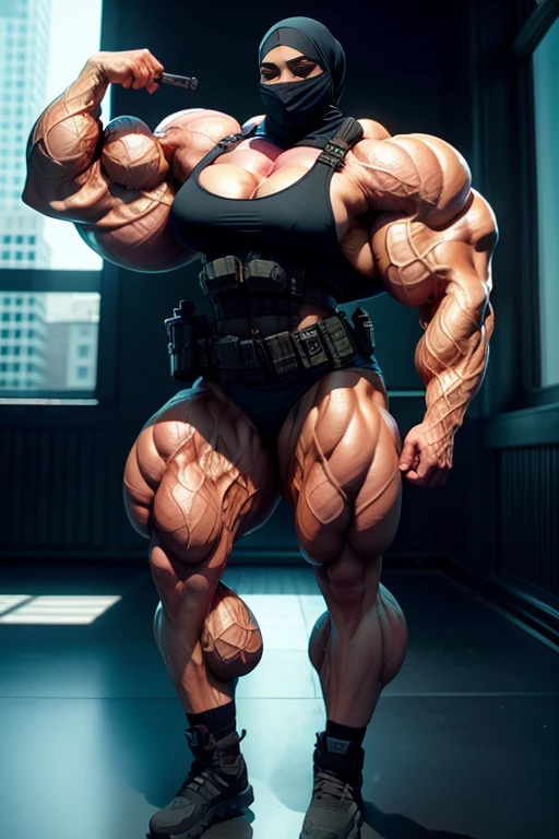 Photorealistic, high resolution, 1 malay woman in nude, Solo, Hips up, Gaza background，view the viewer, (Detailed face), White hijab, SWAT vests, sniper rifle handle, Naked oilybodies, bulletproof vest, Holding an assault rifle, M16, Inside the city, Very detailed, Perfect face, Black eye, jewelry, muscles shredded, veins everywhere 

HDR, perfect body view, girl nude, full naked, (Detailed body), Sharpen, shoulders, biceps, triceps, chest, breasts veined, abdomen, pussy veins, Lifelike,masterpiece