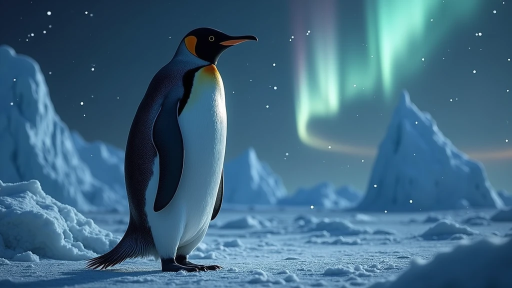 A penguin in the North Pole，Mysterious night sea