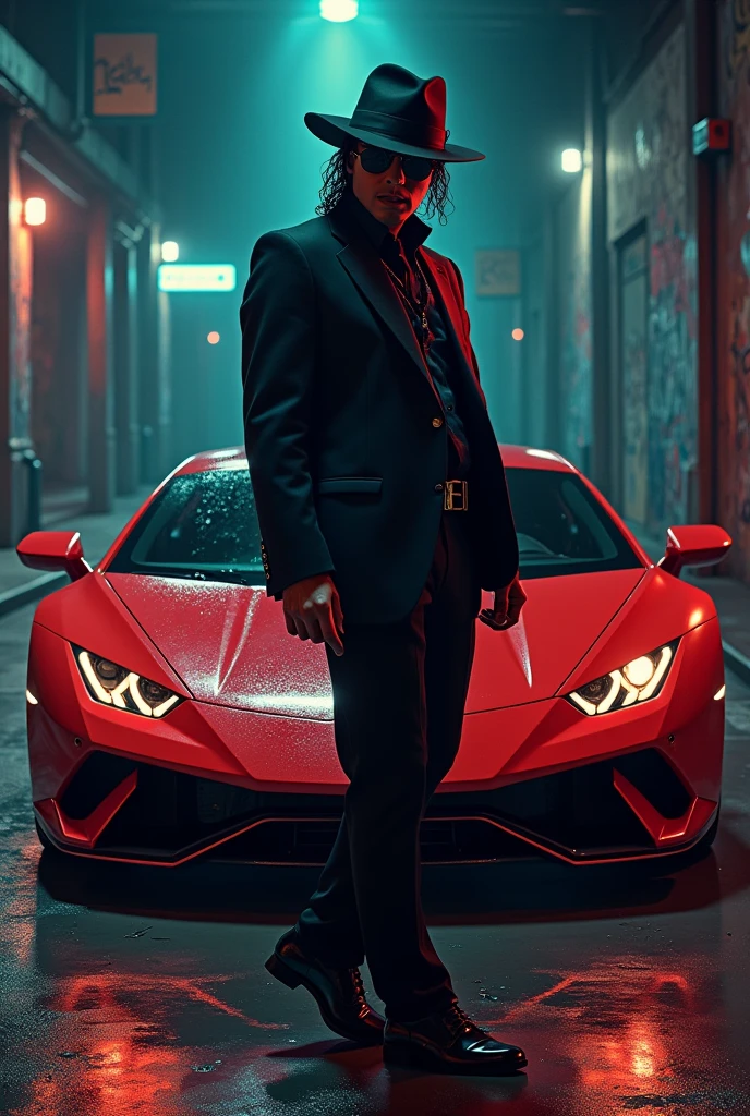 michel jackson drill gangster style in the background a lamborghini
