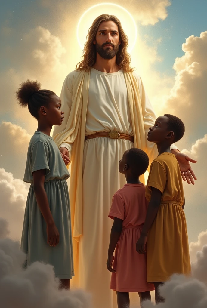 Jesus in heaven with a 3 young african
