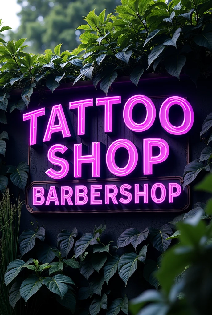 Verde purpura Letrero tattooshop barbershop horizontal