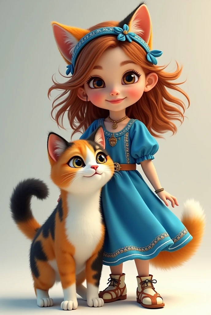 human girl human cat calico with blue clothes human,human version