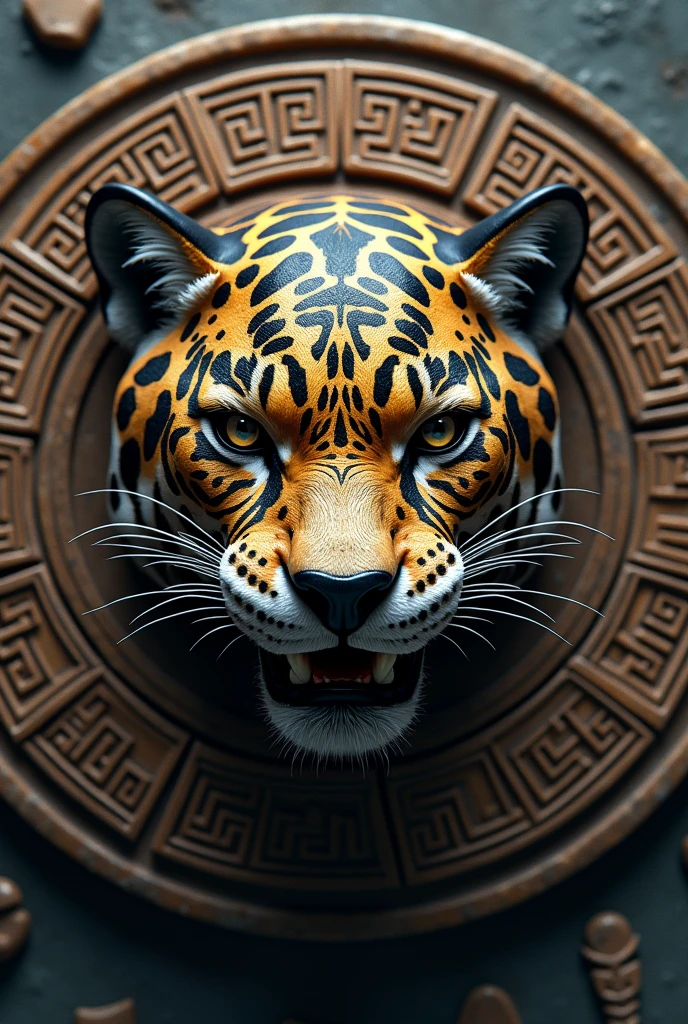 Jaguar head in the shape of an Aztec calendar