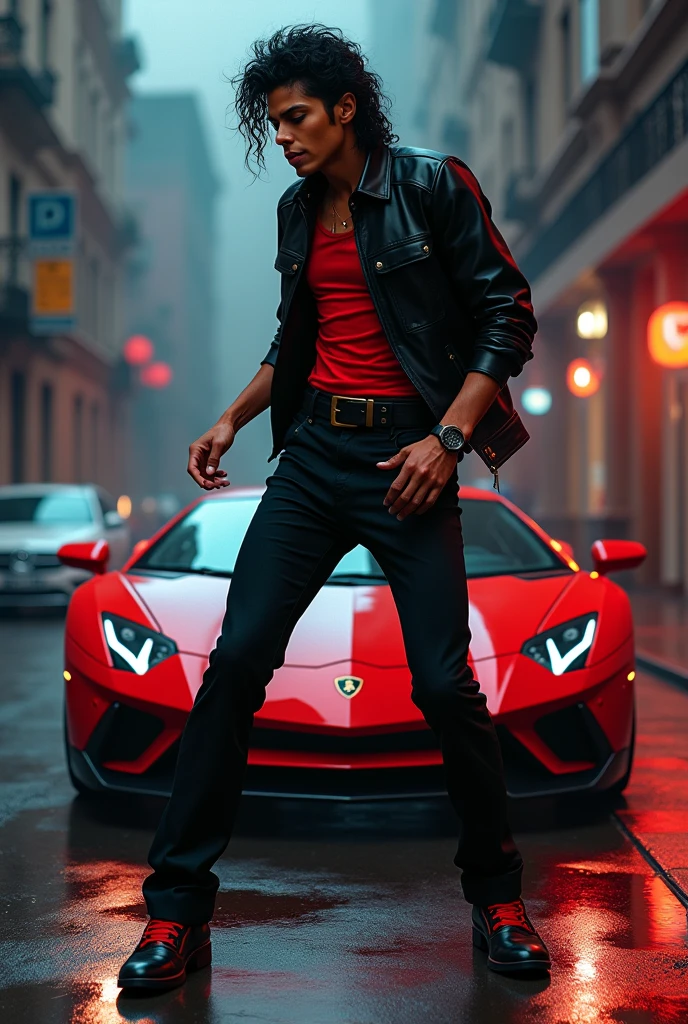 michel jackson drill style in the background a lamborghini 