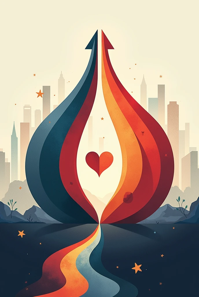 A stylized design featuring two or more arrows pointing towards the shared goal, with a stylized heart at their center. The arrows represent the determination and focus of individuals working together towards a common goal.