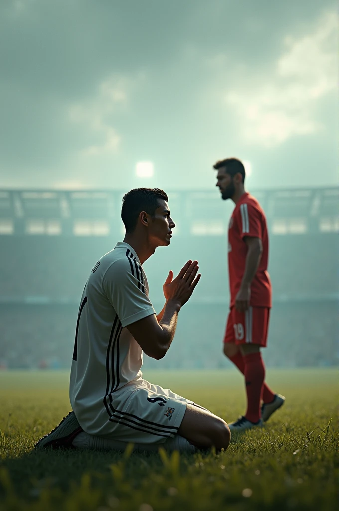 Cristiano Ronaldo praying to Messi