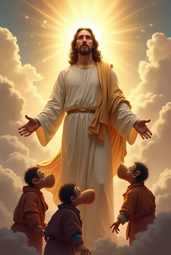 Jesus in heaven with a 3 stoogies