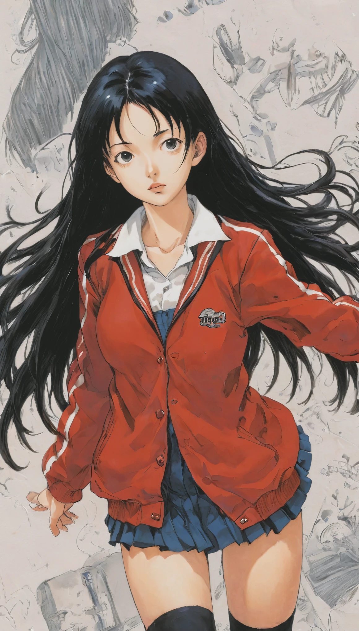 Naoki Urasawa、Beautiful girl、Highest quality、masterpiece、Ultra high definition、Japanese、Red Sukajan、high school girl、Long Hair、Black Hair、8k