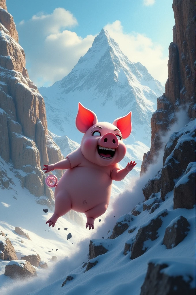 Pig falls from a mountain