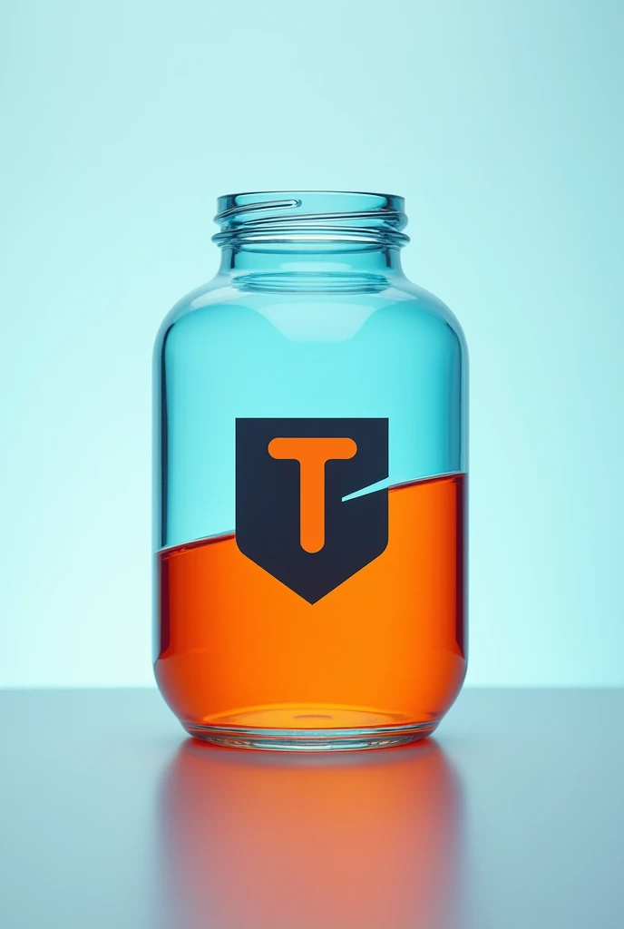 Logo for torquelab company with a laboratory jar in orange and blue colors with torquelab logo designs