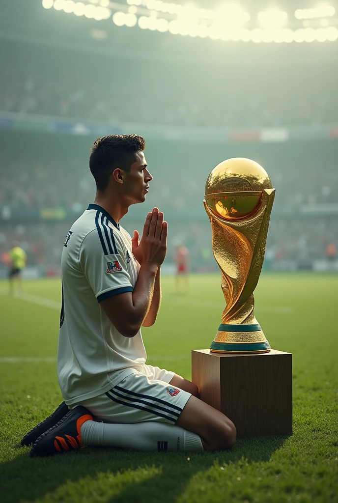 Cristiano Ronaldo praying to Messi and his World Cup