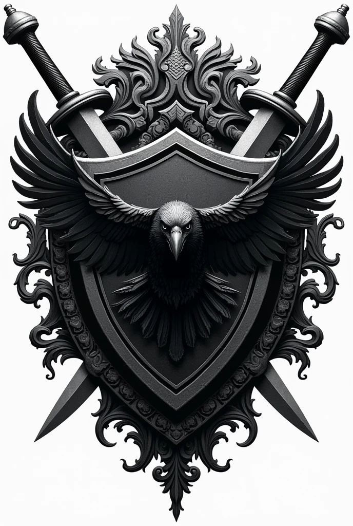 a coat of arms or symbol for this school Arcane Academy of Grimoires and Swordsmen Ebony ,make the same coat of arms in black and white