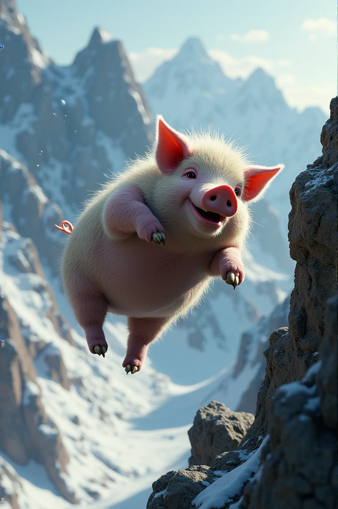 Pig falls from a high mountain