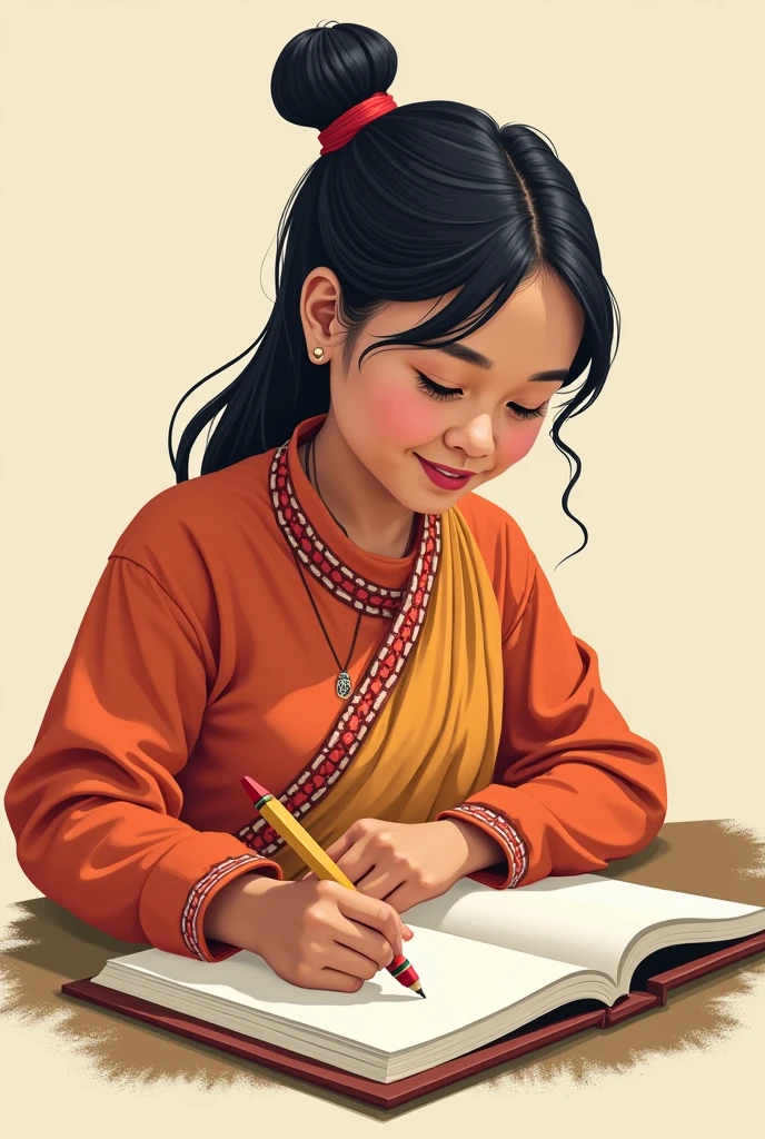Igorot woman who is drawing and holding a crayon but make it clipart