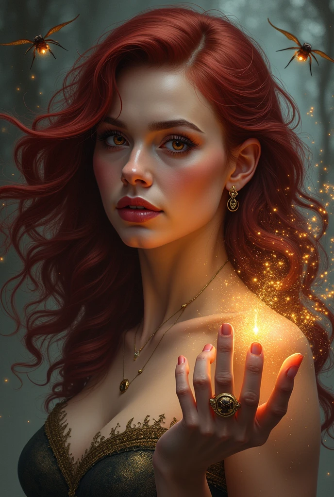 Actress Scarlett Johansson, Wine hair, Flying spiderlantern,with biellando power ring