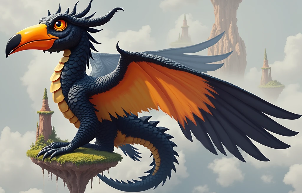 Black Toucan Dragon in floating Island