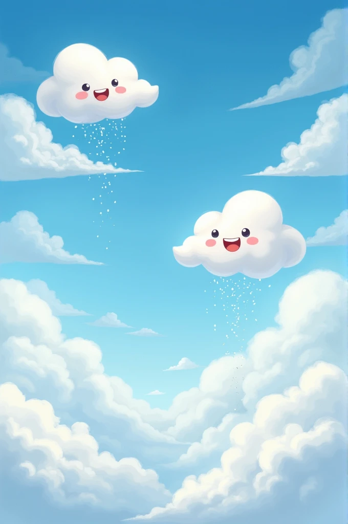 Phần 4: Clouds Image Suggestion:
Different types of clouds in the sky, with one cloud happily raining and another cloud snowing, both have funny faces