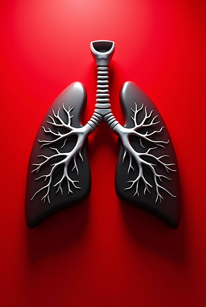 Realistic human lung logo, with red tones, black andwhite, Graphic design , red background with white, 3d with white tones in the background