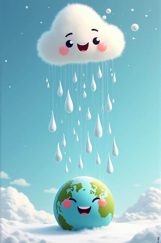 Phần 5: Rain falls Image suggestion:
Raindrops fall from a cloud to the ground, with cheerful raindrops and the Earth smiling with a blanket of snow.