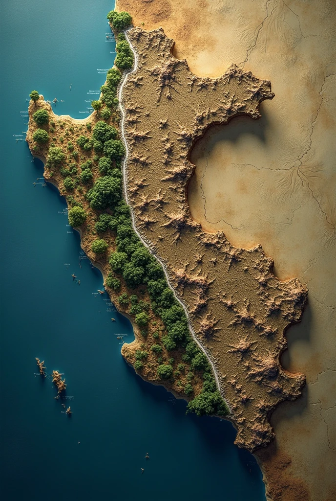 Image of a map of Peru with a large curve dividing the country into two parts: one rich and one poor.