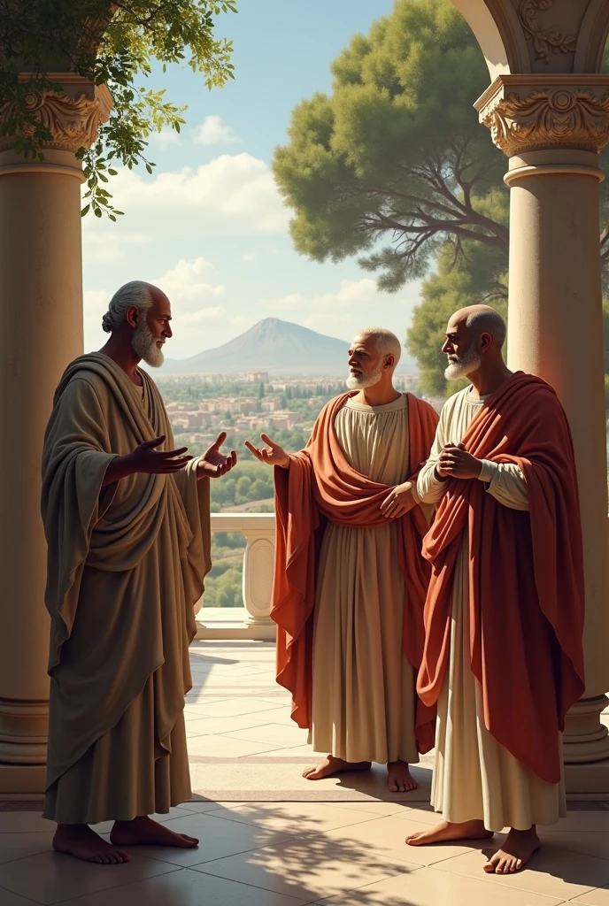 create an image of socretes plato and aristotle discussing philosophy