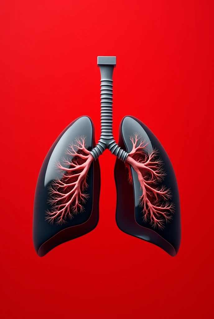 Realistic human lung logo, with red tones, black andwhite, Graphic design , red background with white, 3d