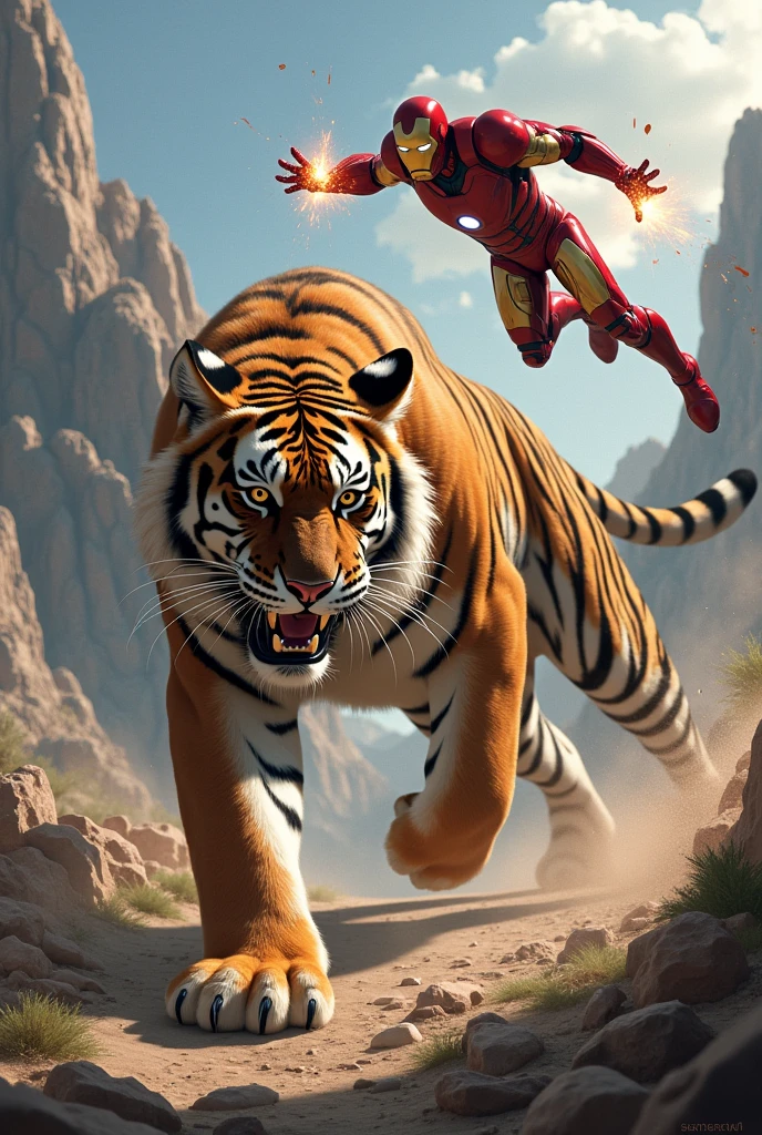 Big tiger fight with iron man