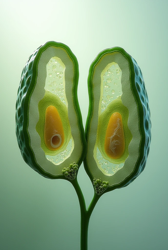 Microscopic image of two neighboring plant cells where the middle layer is indicated, the primary wall, the secondary wall and cytoplasmic content