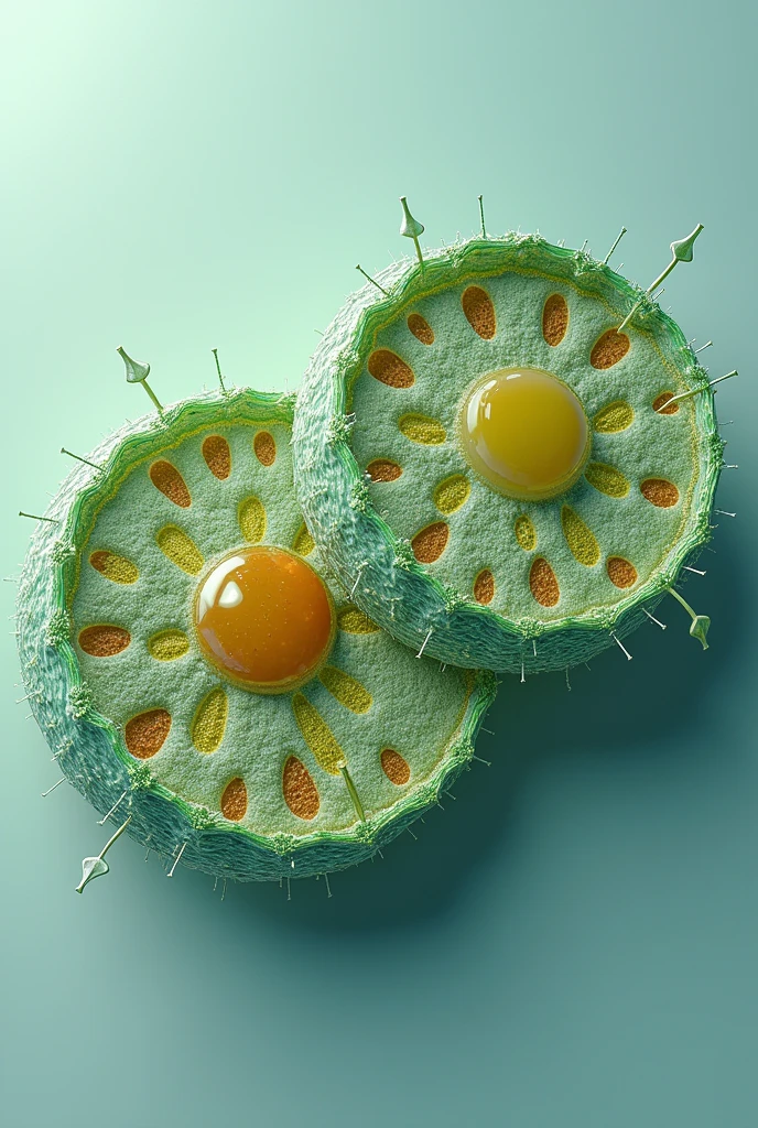 Microscope image of two neighboring plant cells where the middle layer is indicated with arrows, the primary wall, the secondary wall and cytoplasmic content
