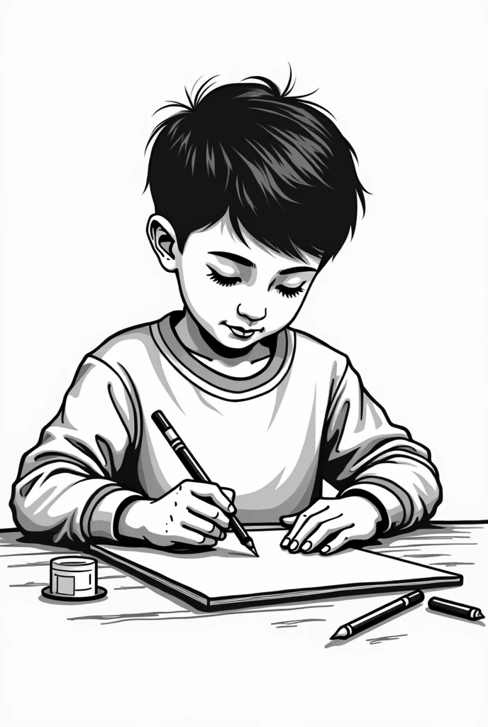 Boy drawing style made by a black and white boy with a sweatshirt