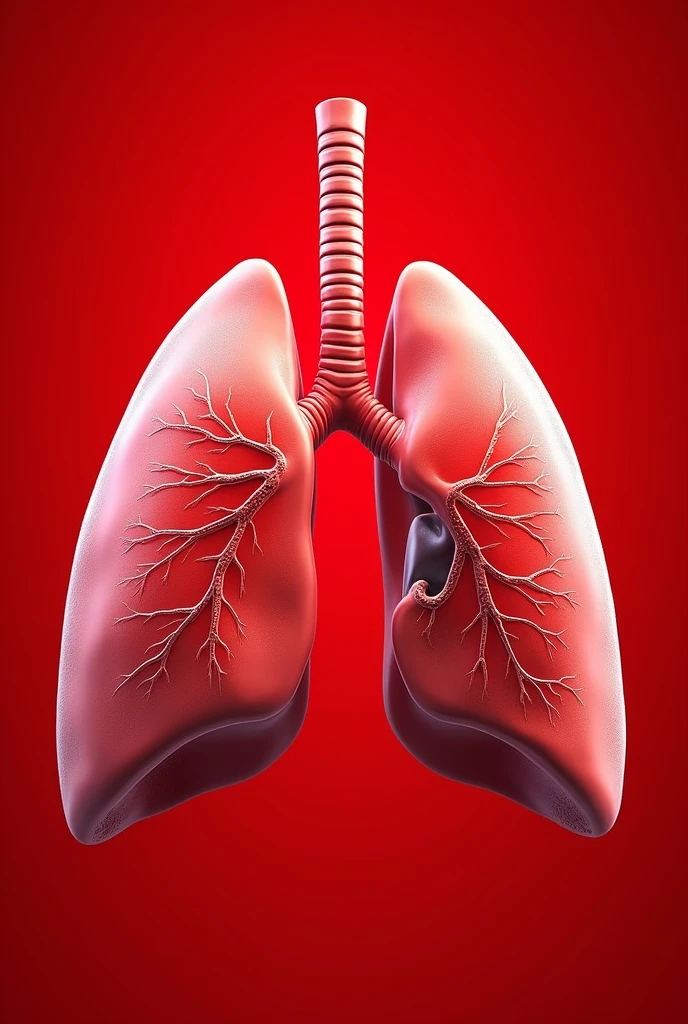realistic human lung, with red tones, Graphic design , red background 3d realism close to reality