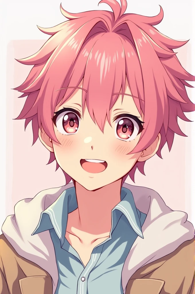 name : Keita (Keita)
sex : Male Characteristics : Height 168, weight 57, has pink hair, light brown eyes with a pink tint, has smiling eyes, has a cute face, has small fangs on both sides, has a mole at the corner of the left eye, has pinkish white skin, born on : December 25, 2009 age : 15 years history : Born into a warm and wealthy family, likes to sleep in class but always gets full marks in almost every subject. Dislikes studying English the most because she hates using confusing grammar. : A little naughty and mischievous like a child, his words don't match his heart, he loves cleanliness. On the outside, he may appear rather arrogant and intimidating, but in reality, he is a good-natured and gentle person. He loves animals, especially dogs. His favorite things are: : I like white because it looks clean and simple. I like music but I can't play it. I like differences and uniqueness. What I don't like: : I don't like having the same things as other people. I don't like beans.